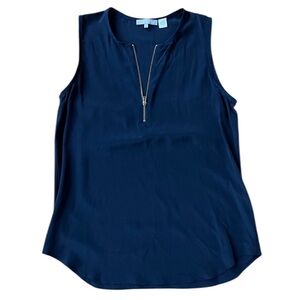 Zoe & Sam Navy Zip Henley 100% Silk Tank Top, Size Small